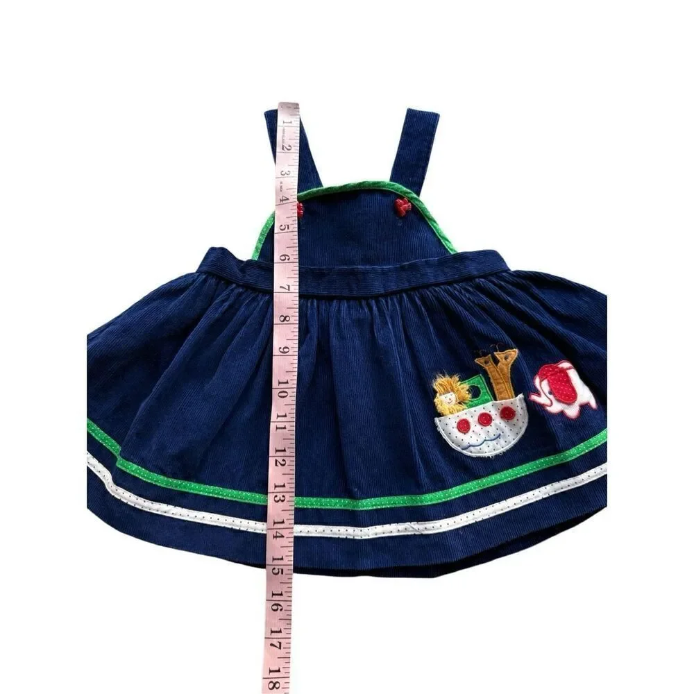 Vintage Baby Girl Navy Blue Corduroy Jumper/Dress & Polka Dot Collard Blouse